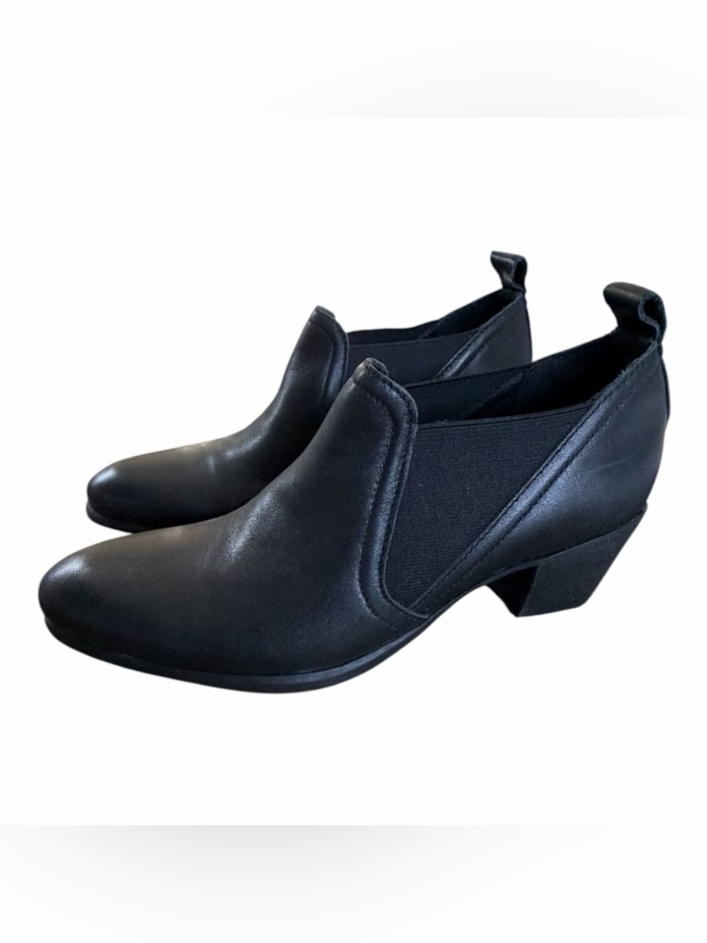 Munro Black Leather Low Block Heel‎ Ankle Boots